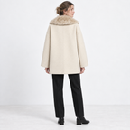 Women's Plush Shawl-Collar Double-Breasted Coat with Slanted Pockets