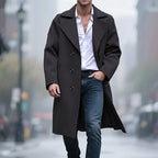 Men's Long Double-Breasted Lapel Coat in a Structured Cut