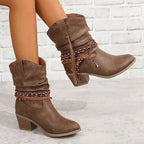 Women's Braided-Strap Slouch Ankle Boots in Soft Suede - Brown