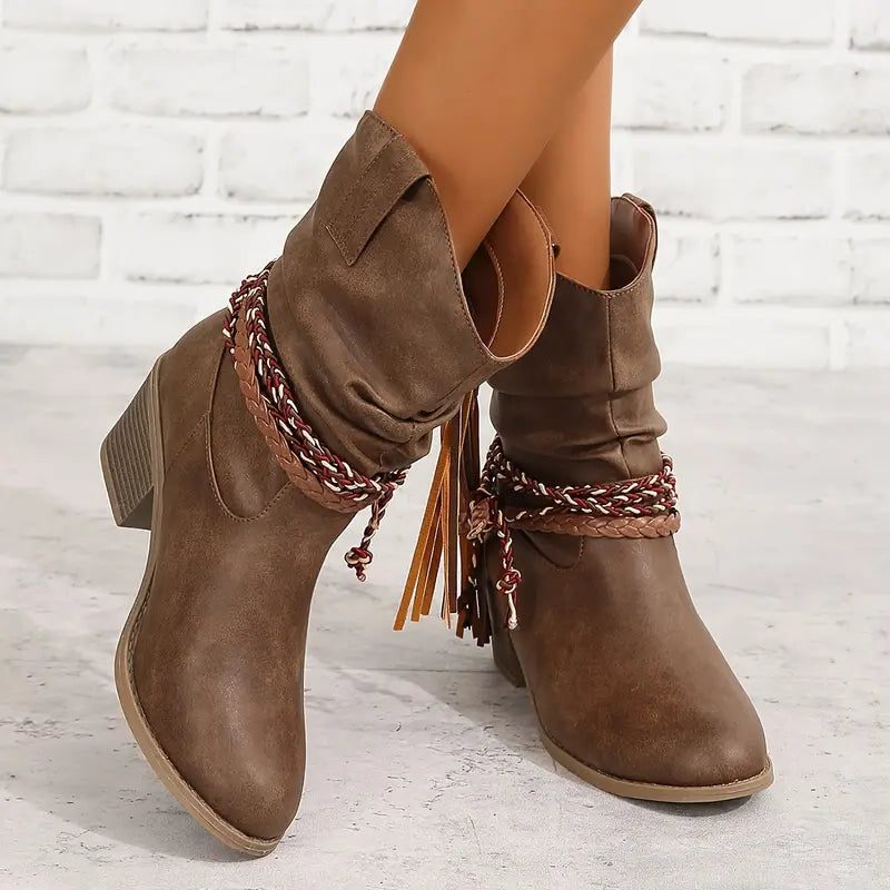 Women's Braided-Strap Slouch Ankle Boots in Soft Suede