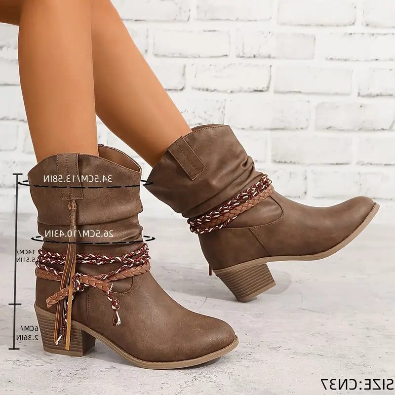 Women's Braided-Strap Slouch Ankle Boots in Soft Suede