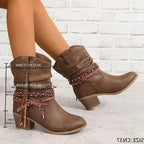 Women's Braided-Strap Slouch Ankle Boots in Soft Suede