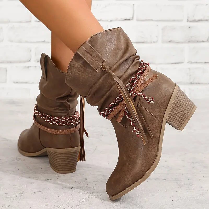 Women's Braided-Strap Slouch Ankle Boots in Soft Suede