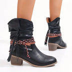 Women's Braided-Strap Slouch Ankle Boots in Soft Suede