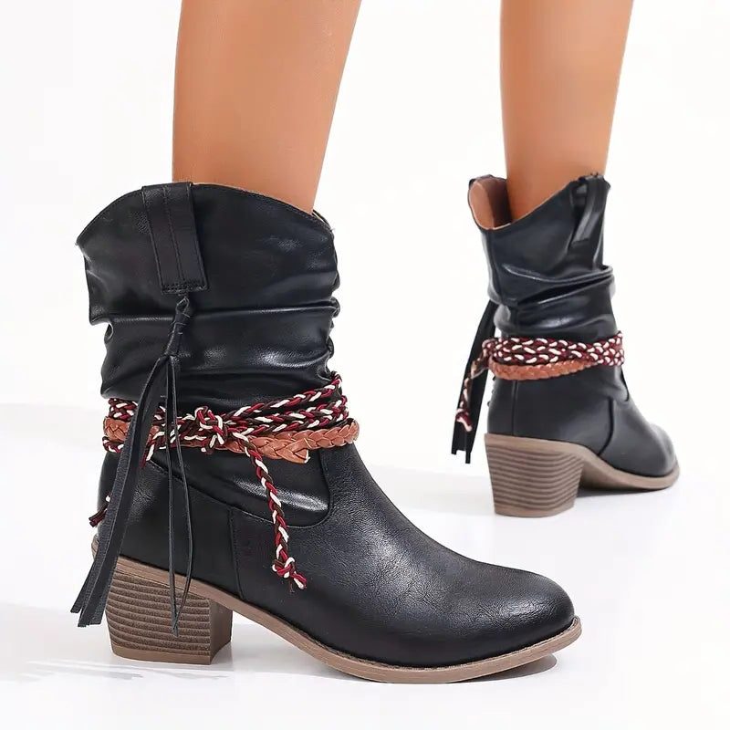 Women's Braided-Strap Slouch Ankle Boots in Soft Suede