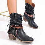 Women's Braided-Strap Slouch Ankle Boots in Soft Suede