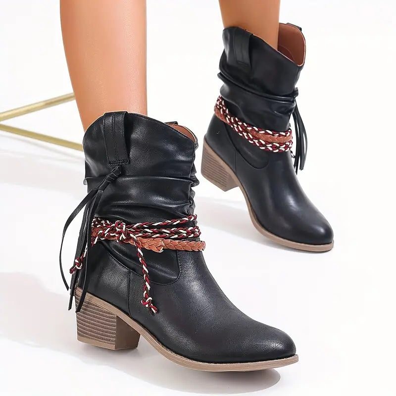 Women's Braided-Strap Slouch Ankle Boots in Soft Suede