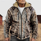 Men's All-Over Print Relaxed Hooded Jacket with Soft Lining - Khaki