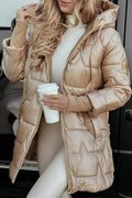 Women's Hooded Quilted Puffer Coat in a Longline Cut - Beige