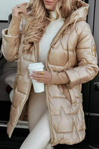 Women's Hooded Quilted Puffer Coat in a Longline Cut - Beige