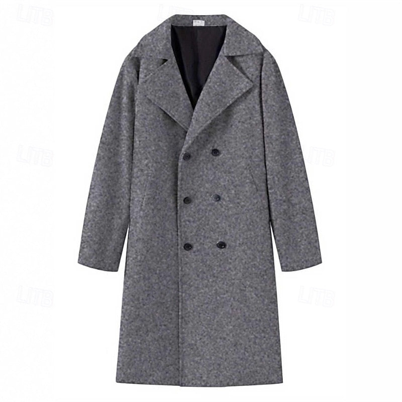 Men's Long Double-Breasted Lapel Coat in a Structured Cut
