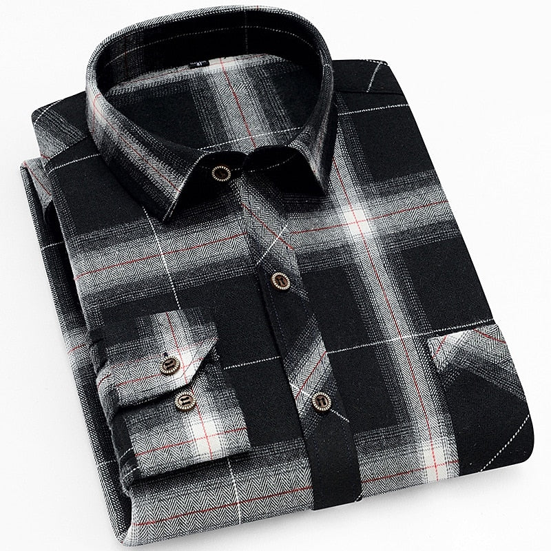 Men's Relaxed Soft-Touch Check Shirt with Button Front - Black