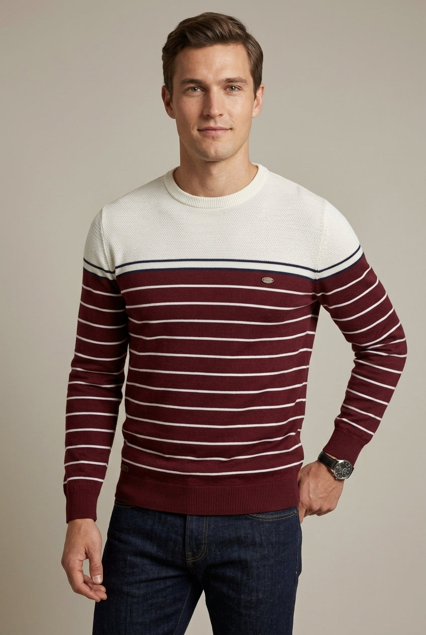 Men's Casual Striped Knit Jumper with Round Neck