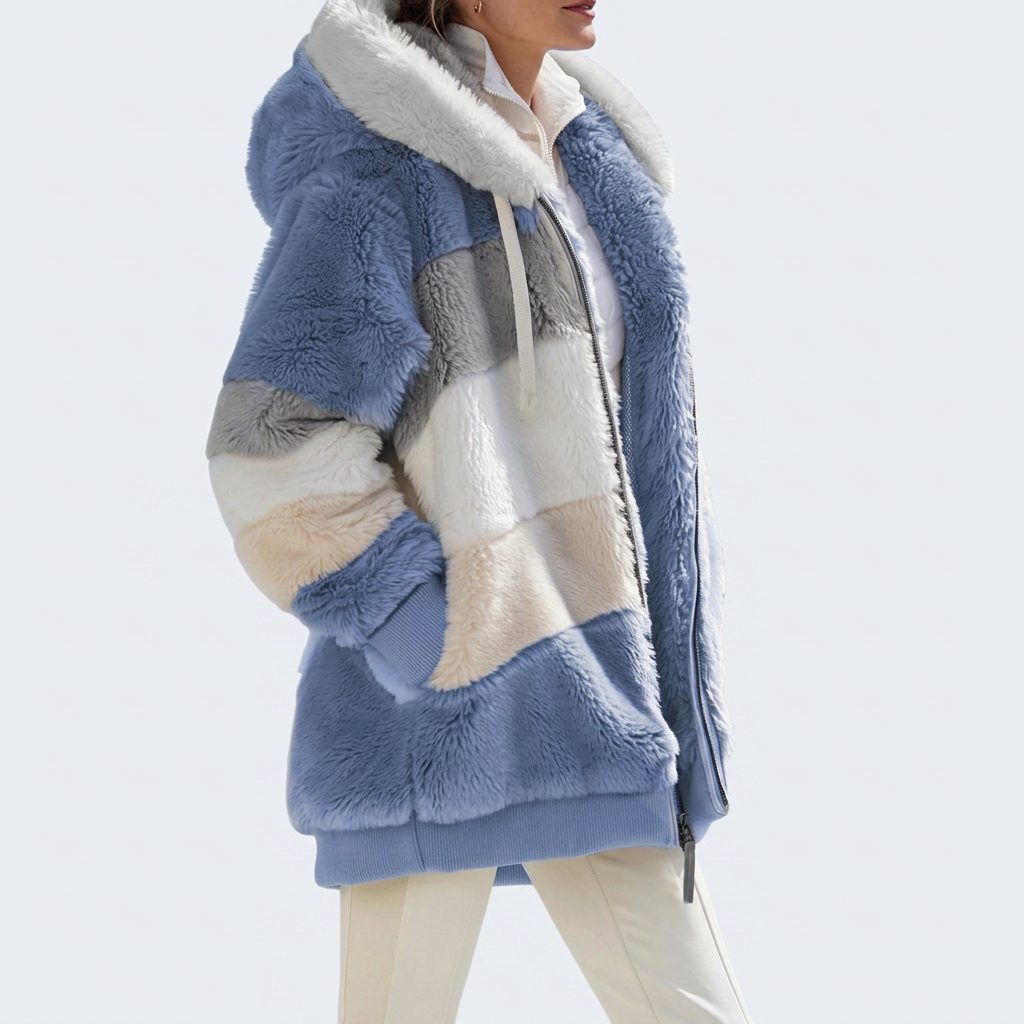 Women's Oversized Fleece-Lined Puffer with Faux Fur Hood - Blue