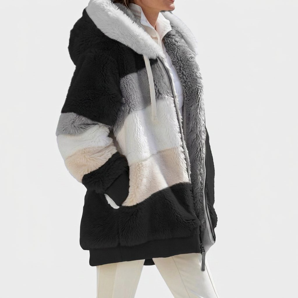 Women's Oversized Fleece-Lined Puffer with Faux Fur Hood - Black