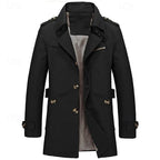 Men's Single-Row Button Trench Coat with Generous Front Pockets