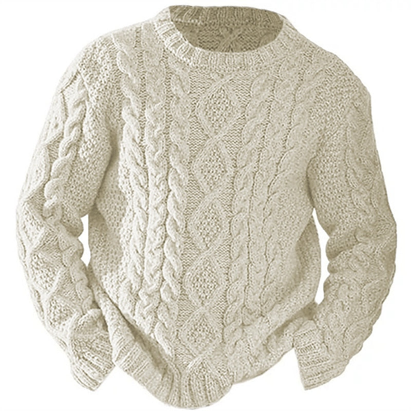 Men's Traditional Cable Knit Crew Neck Pullover - Beige