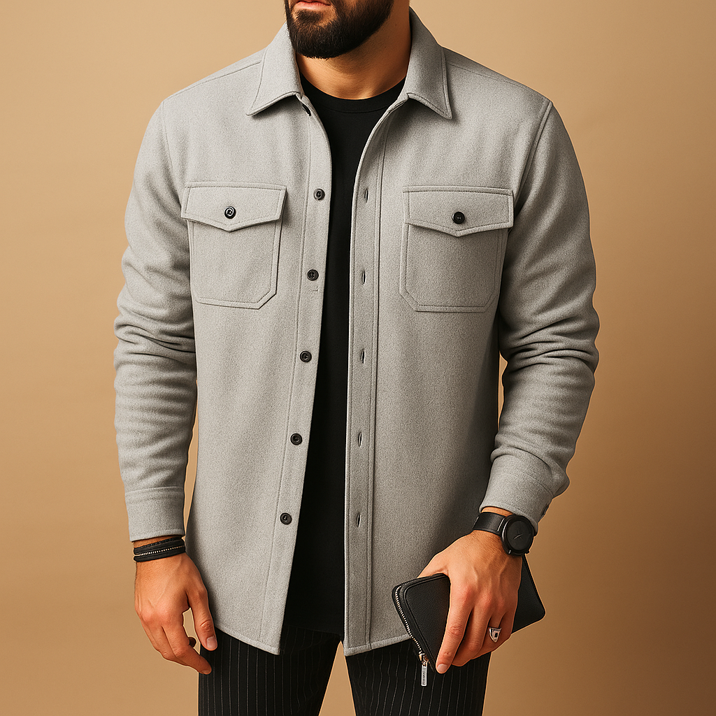 Men's Soft Flannel Layering Shirt with Classic Collar - Grey