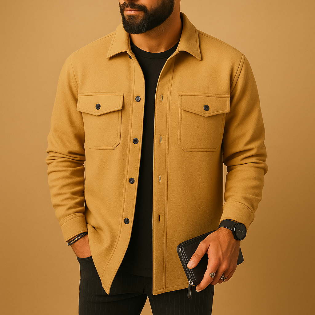 Men's Soft Flannel Layering Shirt with Classic Collar - Brown