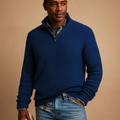 Men's Chunky-Rib Wool Quarter-Zip Jumper with High Neck - Dark Blue