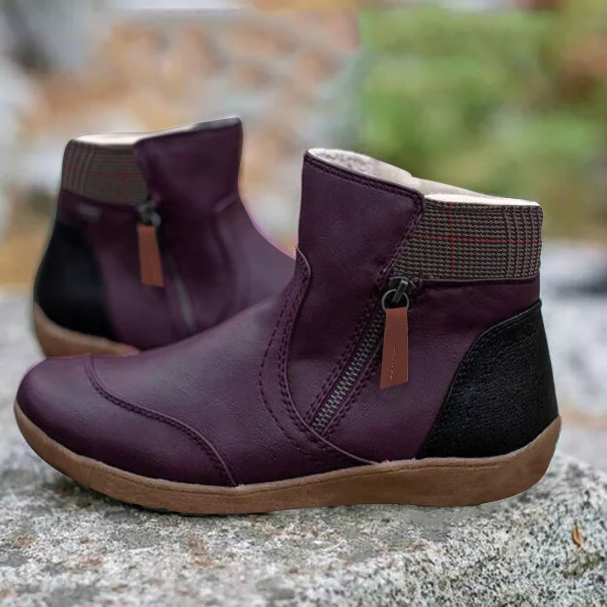 Women's Cushioned Waterproof Ankle Boots with Pull-Tab Zip - Purple
