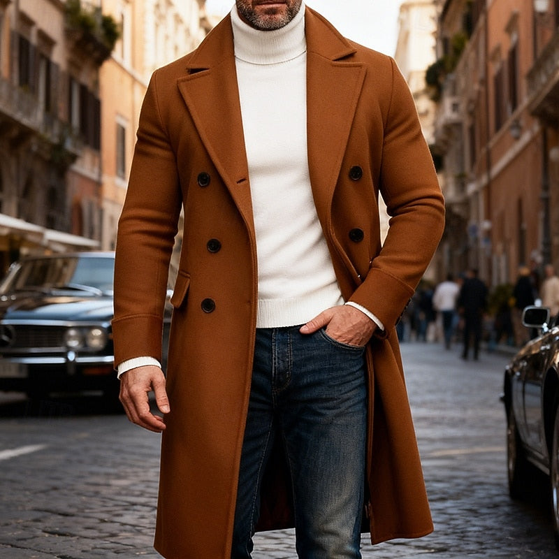 Men's Structured Winter Overcoat in a Long Double-Breasted Cut