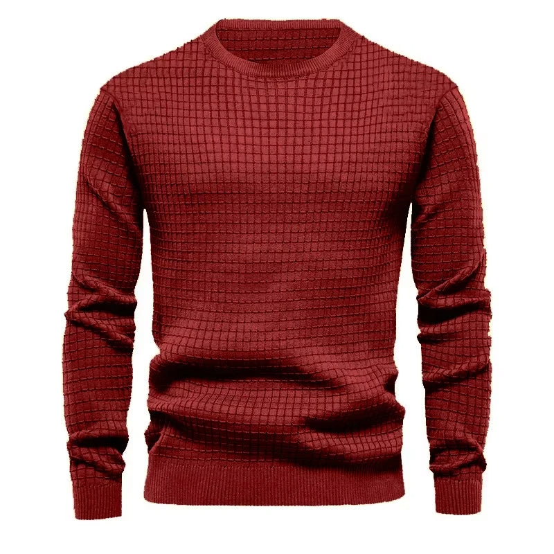 Men's Soft-Blend Waffle Knit Jumper with Elastic Cuffs - Burgundy