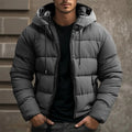 Men's Raised-Neck Padded Commuter Jacket with Drawstring Hood - Grey