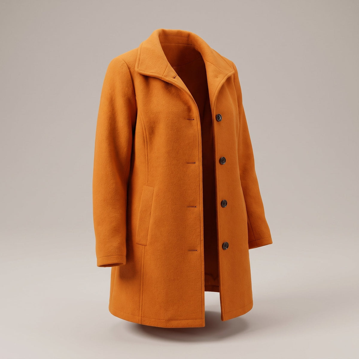 Women's Clean-Line Buttoned Smart Coat with Wool-Look Finish - Orange