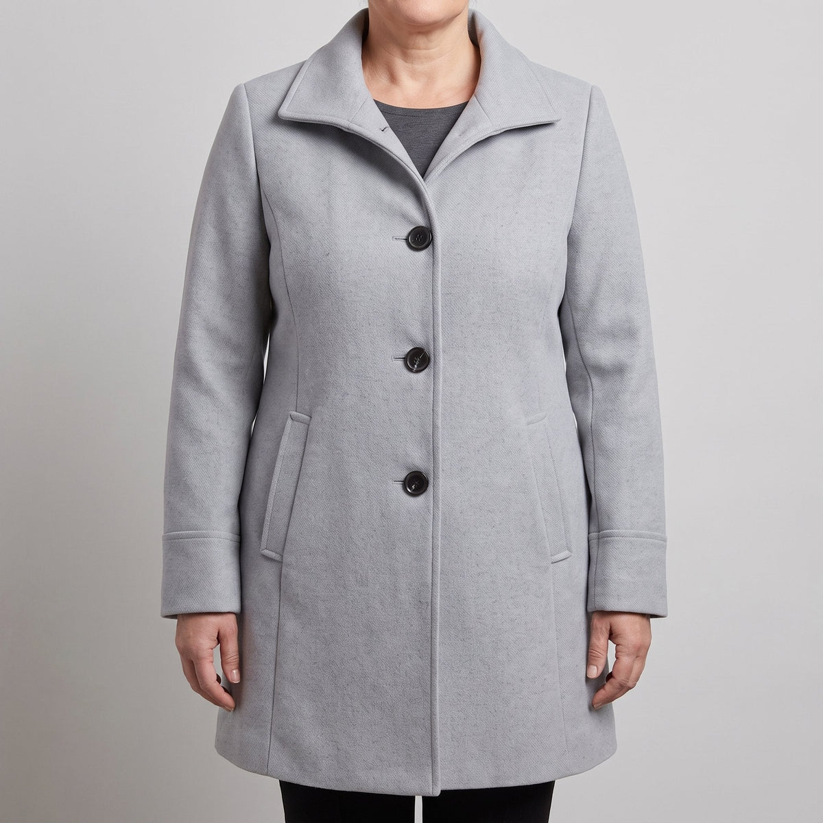 Women's Clean-Line Buttoned Smart Coat with Wool-Look Finish