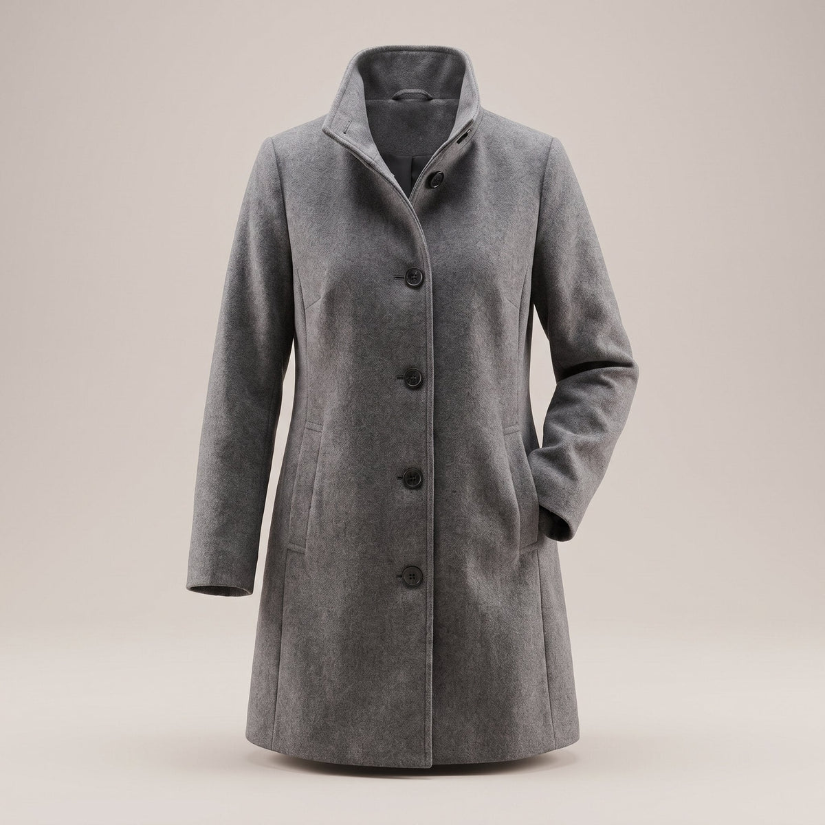 Women's Clean-Line Buttoned Smart Coat with Wool-Look Finish - Grey