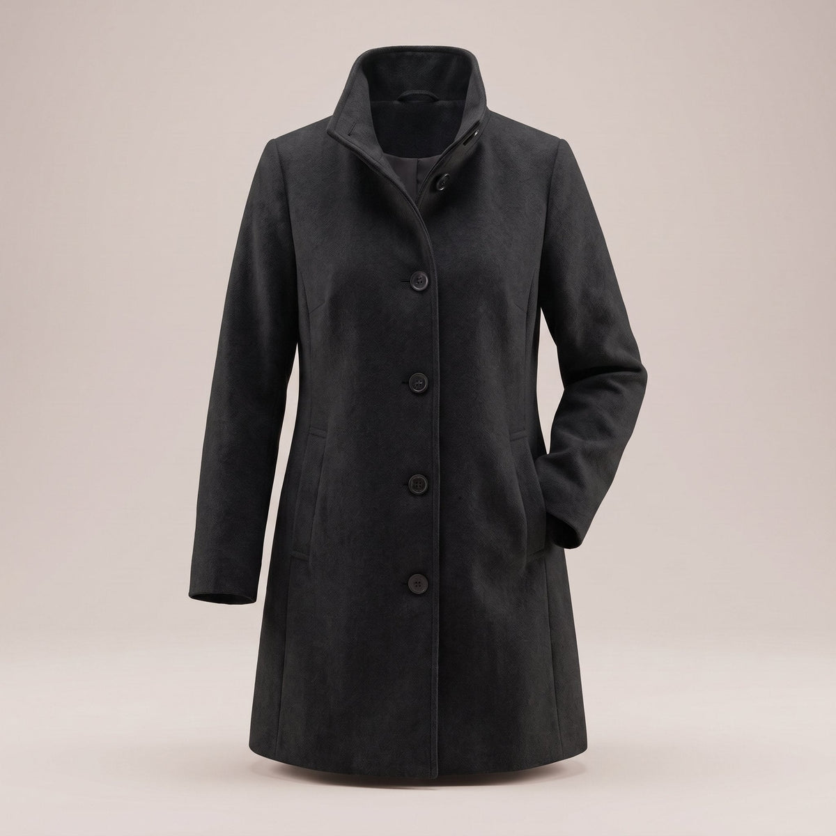 Women's Clean-Line Buttoned Smart Coat with Wool-Look Finish - Black