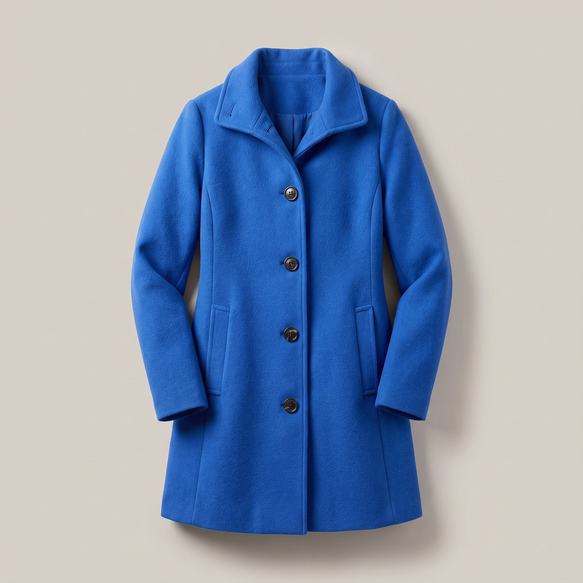 Women's Clean-Line Buttoned Smart Coat with Wool-Look Finish - Blue