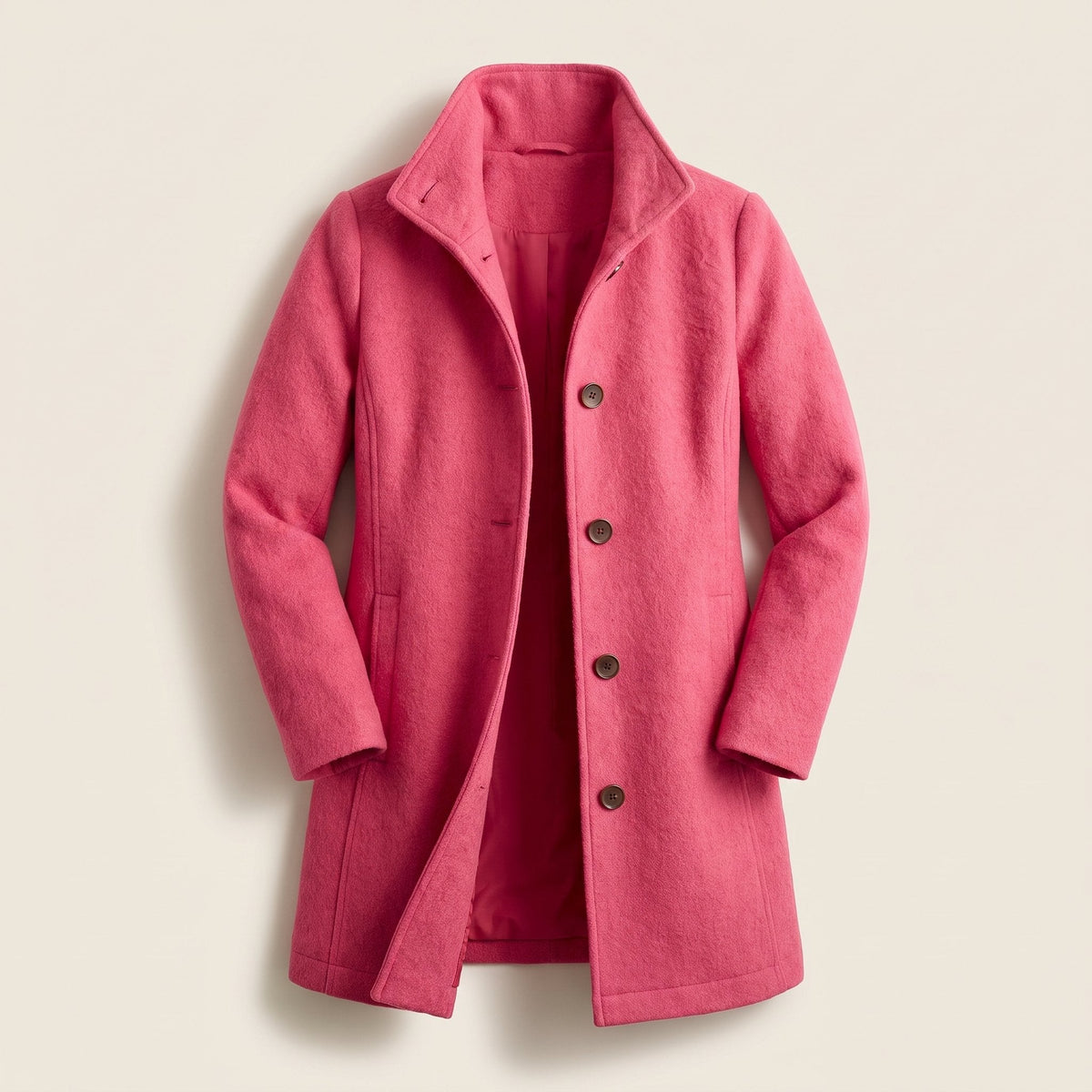 Women's Clean-Line Buttoned Smart Coat with Wool-Look Finish - Pink