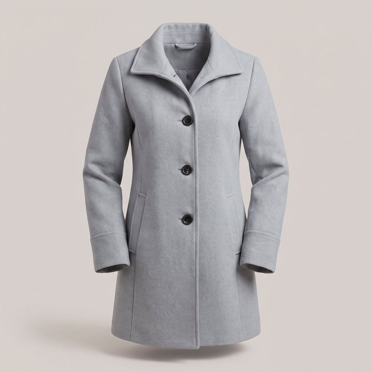 Women's Clean-Line Buttoned Smart Coat with Wool-Look Finish - Silver