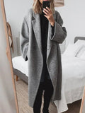 Women's Sleek Cotton-Style Long Coat with Easy Structured Fit - Grey