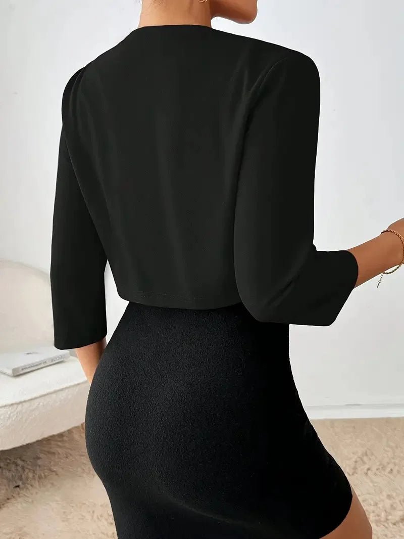 Women's Three-Quarter Sleeve Pleated Cropped Blazer