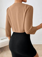 Women's Three-Quarter Sleeve Pleated Cropped Blazer