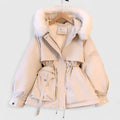 Women's Weather-Resistant Padded Parka with Drawn-In Waist - White