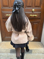 Women's Waist-Belted Smart Coat with Plush Faux Fur Wrist Trims