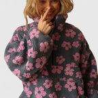 Women's Half-Zip Floral Borg Layer with Roomy Front Pouch
