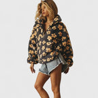Women's Half-Zip Floral Borg Layer with Roomy Front Pouch