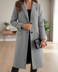 Women's Tailored Single-Row Button Coat with Nipped-In Waist - Grey