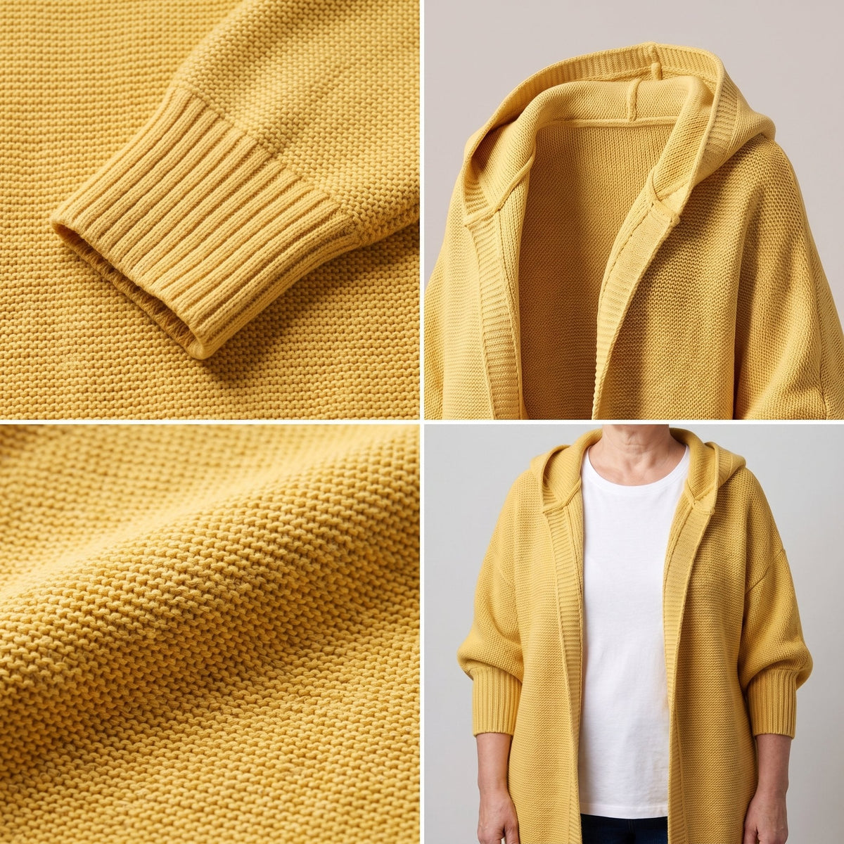 Women's Knee-Length Hooded Knit Duster with Open Front