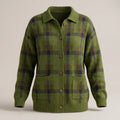Women's Shirt-Collar Check Knit Jumper in a Relaxed Fit - Green
