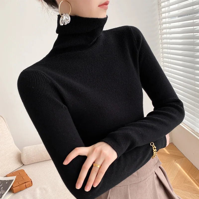 Women's Tailored Stretch-Knit High Neck Jumper - Black