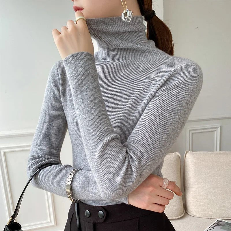 Women's Tailored Stretch-Knit High Neck Jumper - Grey