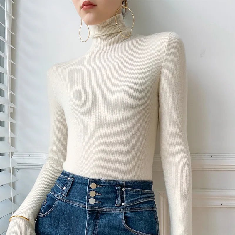 Women's Tailored Stretch-Knit High Neck Jumper - Cream
