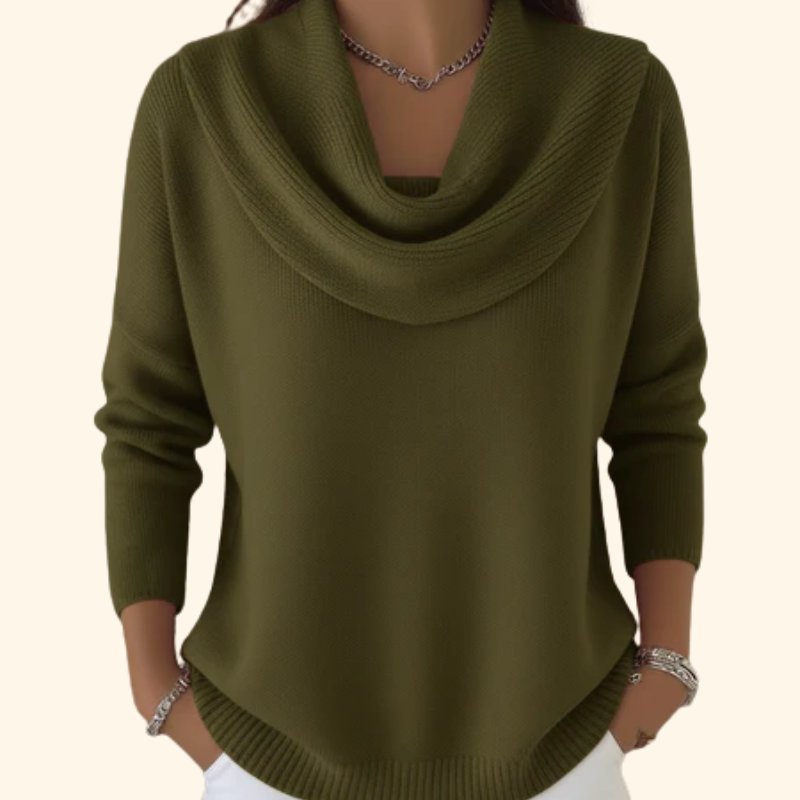 Women's Soft Cowl Neck Knit Jumper for Work and Weekends - Green