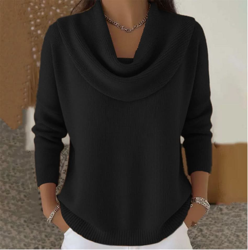 Women's Soft Cowl Neck Knit Jumper for Work and Weekends - Black